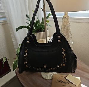 Patricia Nash Black Leather Studded Shoulder Bag